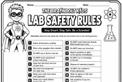 Lab Safety Rules worksheet and contract — free 5th grade science printable