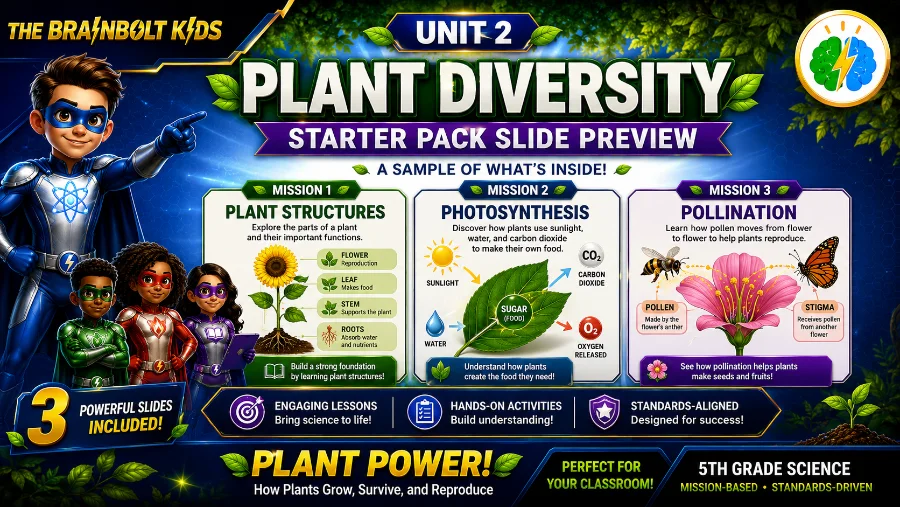 Plant Diversity Starter Pack slide preview — free 5th grade science sample lesson