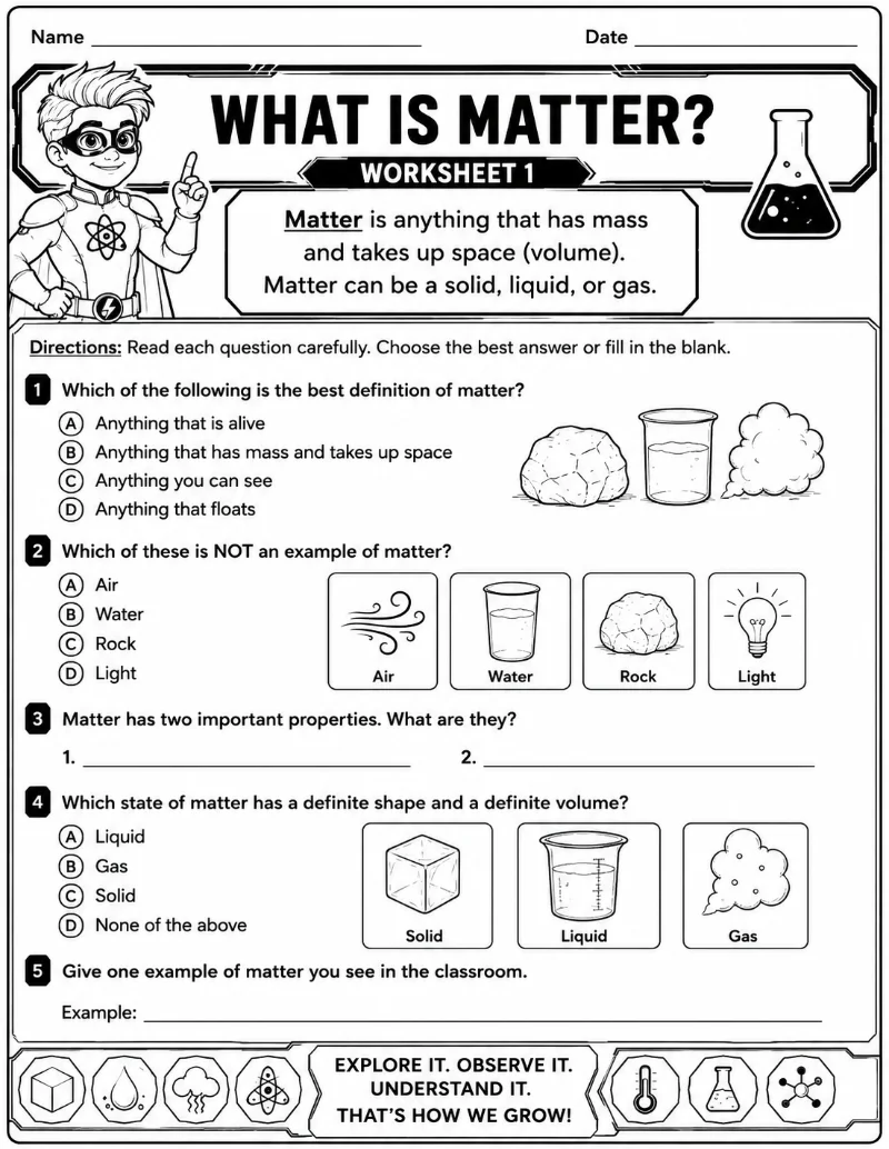 What Is Matter? printable student worksheet